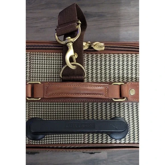 Vintage Polo Ralph Lauren Leather Trim Brown Plaid Carry-On 22 Luggage